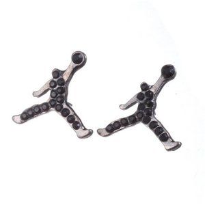 MICHAEL JORDAN‎ SILVER - PLATED PAIR STUD EARRINGS SILVER BLACK JUMPMAN JUMP MAN